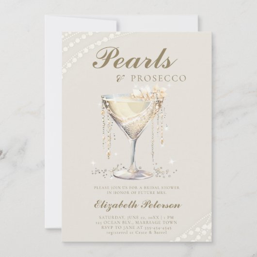 Invitation Pearls Prosecco Ivory Élégant Fête des mariées Bru (Devant)