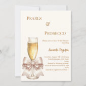 Invitation Pearls Prosecco ivory golden bow Bridal Shower (Devant)