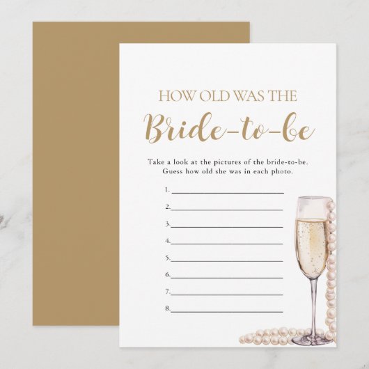 Invitation Pearls & Prosecco L'âge de la mariée au jeu (Devant / Derrière)