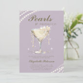 Invitation Pearls Prosecco Lilac Gold Elegant Fête des mariée (Debout devant)