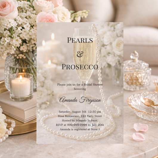 Invitation Pearls Prosecco luxury Bridal Shower