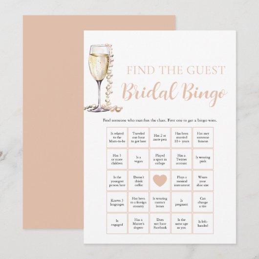Invitation Pearls & Prosecco Trouvez le jeu de bingo de marié (Devant / Derrière)