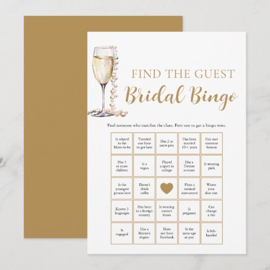 Invitation Pearls & Prosecco Trouvez le jeu de bingo de marié (Devant / Derrière)