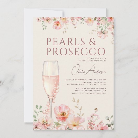 Invitation Pearls & Prosecco Wildflower Bridal Shower (Devant)