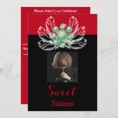 Invitation Pearls verts Broche diamant Plumes blanches et pho (Devant / Derrière)