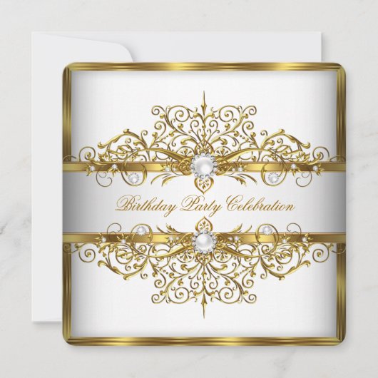 Invitation Pearls White Gold Élégante fête d'anniversaire 2 (Devant)