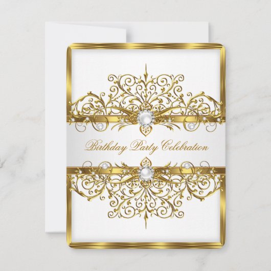 Invitation Pearls White Gold Élégante fête d'anniversaire 3 (Devant)