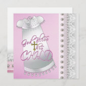 Invitation Pearls White Gown Baby Girl Christening (Devant / Derrière)