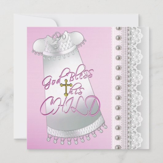 Invitation Pearls White Gown Baby Girl Christening (Devant)