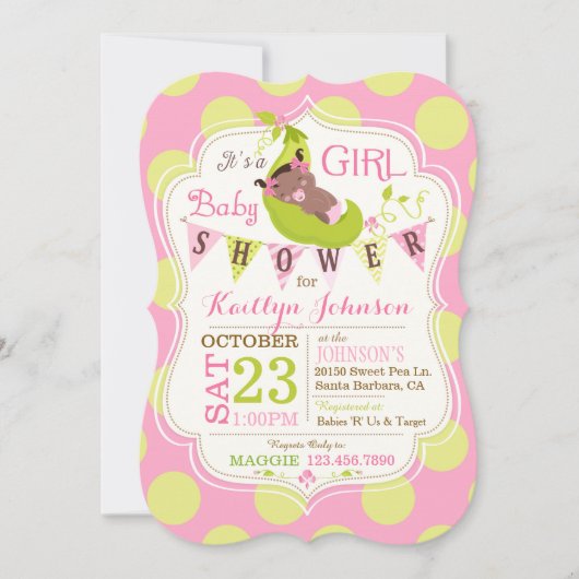 Invitation Peas dans un pod Africain Baby shower fille Invita (Devant)