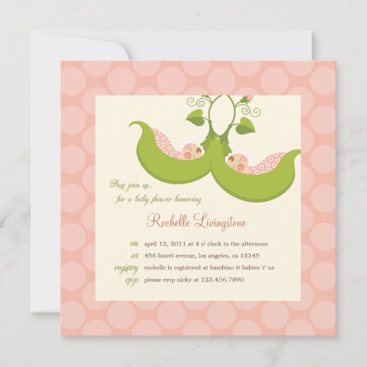Invitation Peas dans une Pod Girl Twins Baby shower Invitatio (Devant)