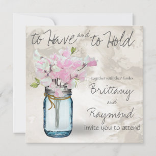 INVITATION PEAS ROSE DOUX VINTAGE MASON JAR WATERCOLOR