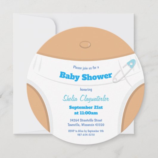 Invitation Peau Brown et couche Bleu | Baby shower (Devant)
