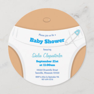 Invitation Peau Brown et couche Bleu   Baby shower