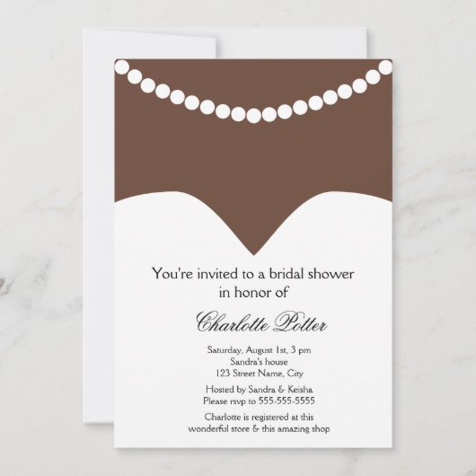 Invitation Peau de brun de collier de perle de robe de (Devant)