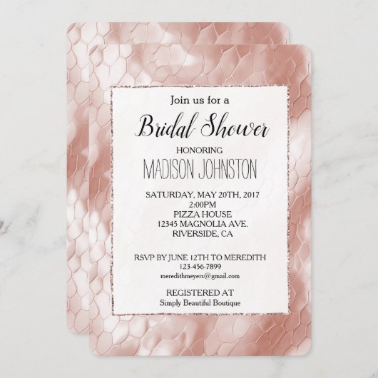 Invitation Peau de serpent blanc rose rose (Devant / Derrière)