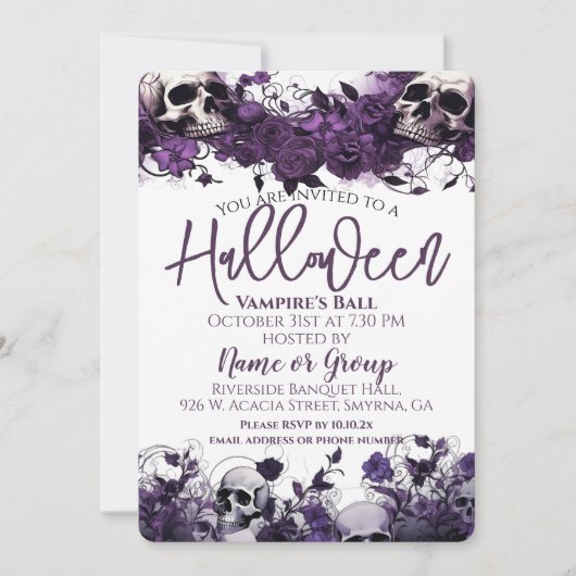 Invitation Peau florale violet fête d'Halloween (Devant)