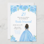 Invitation Peau foncée Princesse Florale Bleue Fête d'anniver (Devant)