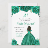 Invitation Peau foncée Princesse Flore verte fête d'anniversa (Devant)