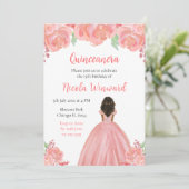 Invitation Peau foncée princesse rose Floral Quinceanera (Debout devant)