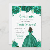Invitation Peau foncée Princesse Vert Floral Quinceanera (Devant)