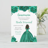 Invitation Peau foncée Princesse Vert Floral Quinceanera (Debout devant)
