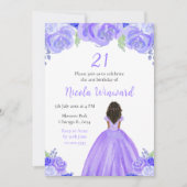 Invitation Peau foncée princesse violet florale fête d'annive (Devant)