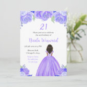 Invitation Peau foncée princesse violet florale fête d'annive (Debout devant)
