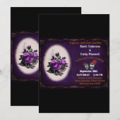 Invitation Peau gothique violet blanc Floral Halloween Mariag (Devant / Derrière)