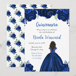 Invitation Peau noire Princess Marine Floral Quinceanera