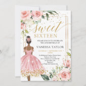 Invitation Peau noire Robe princesse rose robe blush or flora (Devant)