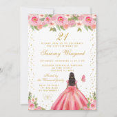 Invitation Peau rose florale foncée princesse fête d'annivers (Devant)