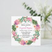 Invitation Peau rose tropicale Fête des mariées florale (Debout devant)