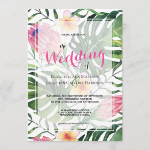 Invitation Peau rose tropicale Verdure Mariage floral