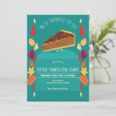Invitation Pecan Pie Feuilles Turquoise Virtual Thanksgiving  (Debout devant)