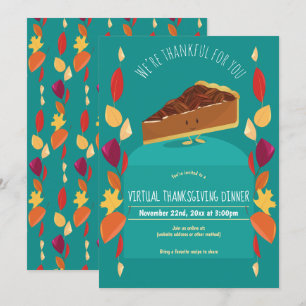 Invitation Pecan Pie Feuilles Turquoise Virtual Thanksgiving 