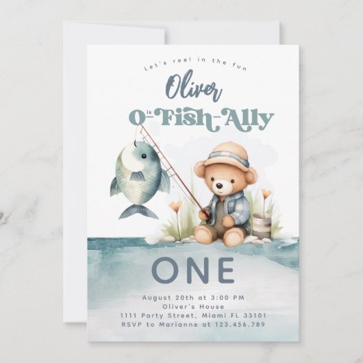 Invitation Pêche 1er anniversaire Boy O-Fish-Ally Party (Devant)