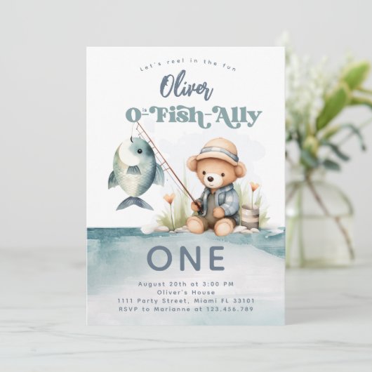 Invitation Pêche 1er anniversaire Boy O-Fish-Ally Party (Debout devant)