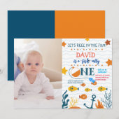 Invitation Pêche 1er anniversaire garçon O-fish-ally photo (Devant / Derrière)