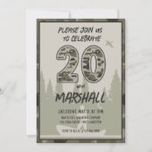 Invitation Pêche 20e anniversaire Camouflage Forêt de bois (Devant)