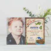 Invitation Pêche 4e anniversaire garçon rustique photo extéri (Debout devant)