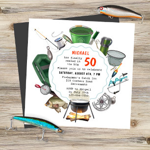 Invitation Pêche 50e anniversaire Pêcheur en plein air Campin