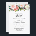Invitation Pêche à la brosse Botanique Floral 21e anniversair<br><div class="desc">Plus joli fleurs Invitations d'anniversaire dans le Little Bayleigh Store!</div>