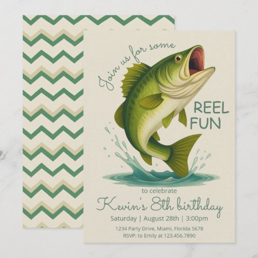 Invitation Pêche à l'amusement Anniversaire (Devant / Derrière)