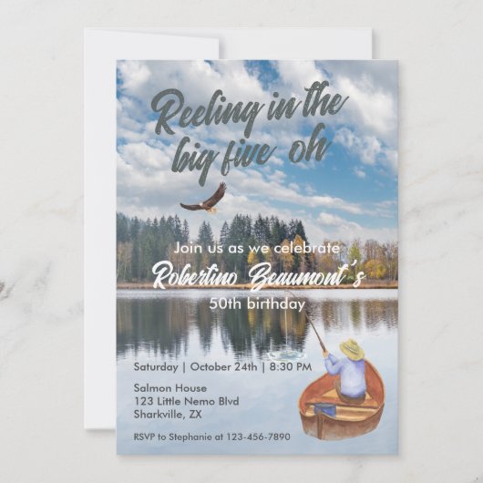 Invitation Pêche À L'Aquarelle À La Fête Du 50E Anniversaire  (Devant)