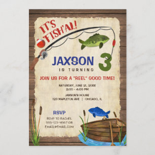 Invitation Pêche à l'extérieur, garçon de 3 ans rustique