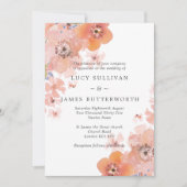 Invitation Pêche aquarelle et Mariage floral gris (Devant)