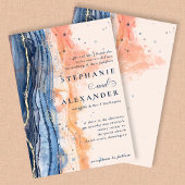 Invitation Pêche aquarelle et Mariage officiel bleu