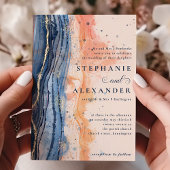 Invitation Pêche aquarelle et Mariage officiel bleu