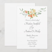 Invitation Pêche aquarelle, jaune et vert Floral (Devant / Derrière)